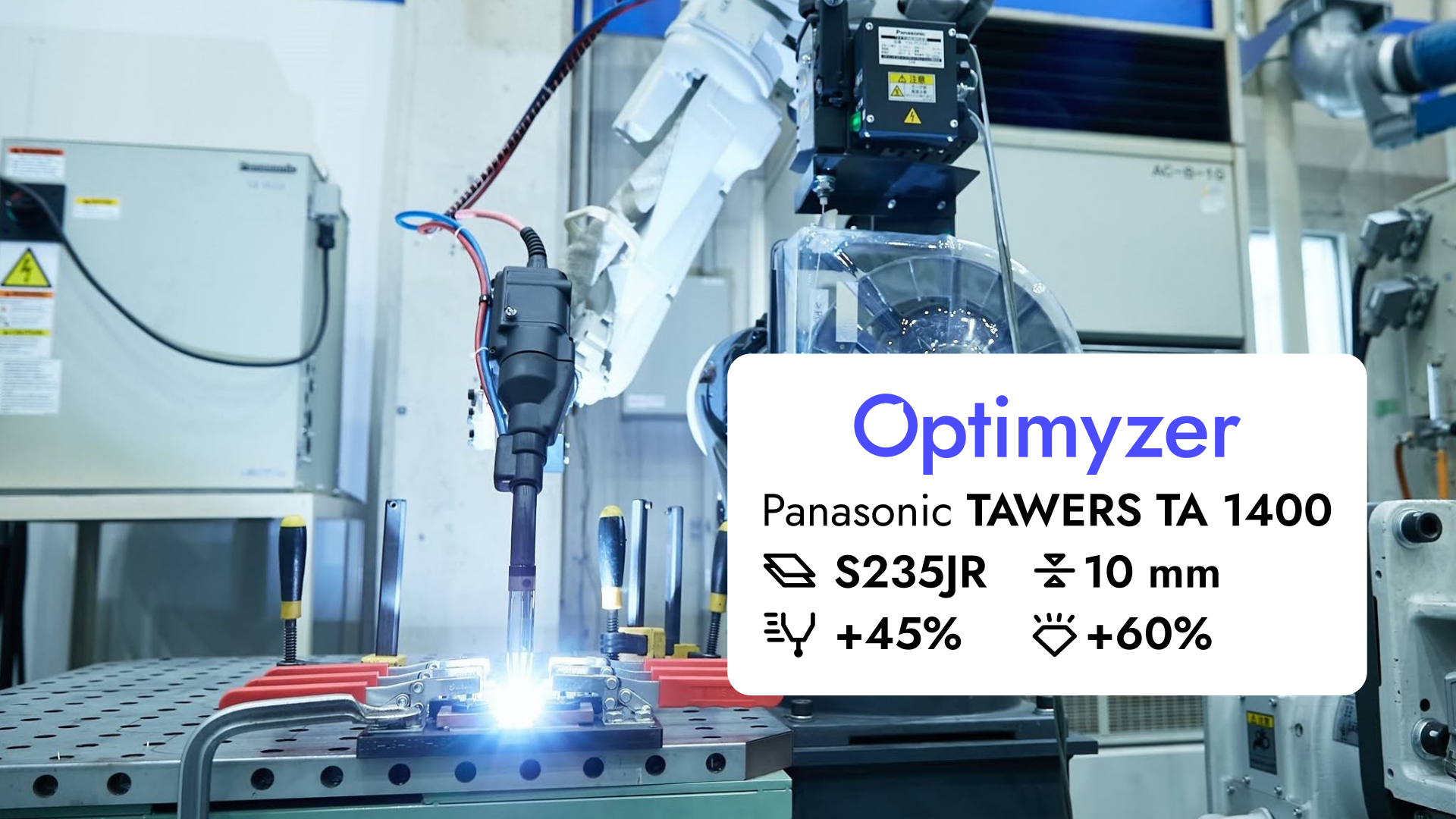 Panasonic TAWERS TA 1400 welding robot in action, symbolizing the fusion of advanced robotics and AI-driven optimization.